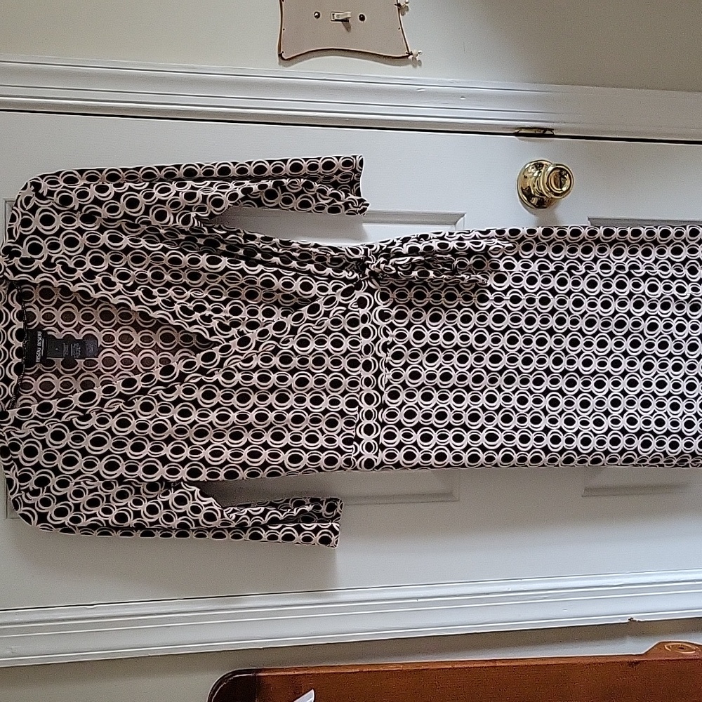 Bisou Bisou Brown and Cream Wrap Geometric Dress